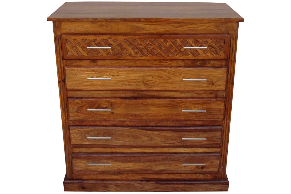 Exotic Wooden Jaali Drawer Chest with 5 Drawers